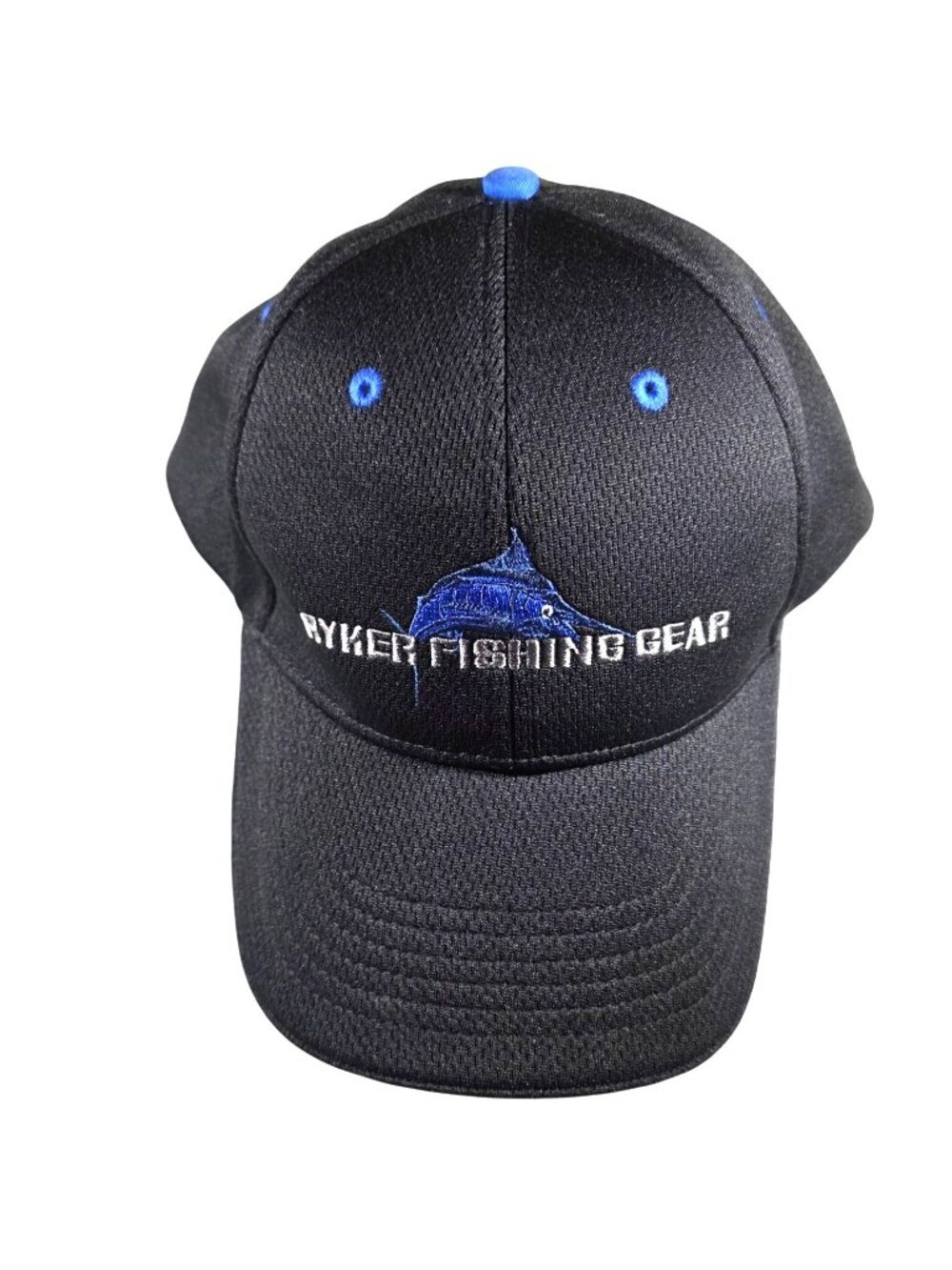 Ryker Fishing Gear cap Black Adjustable Baseball hat Blue Embroidered Marlin
